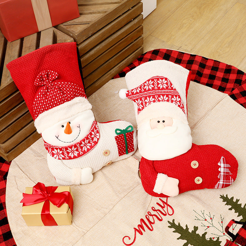 Large Red and White Knitted Christmas Stocking