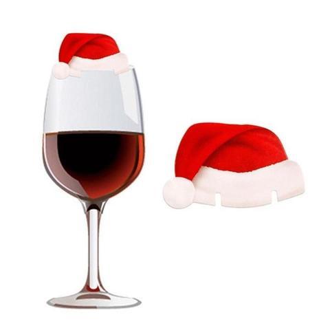 10-Piece Red Paper Christmas Hat Wine Glass and Champagne Cup Cards Set