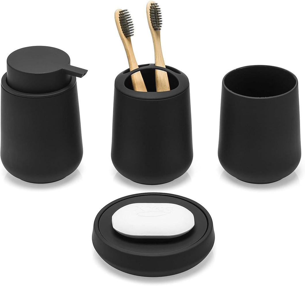 Matte Black Bathroom Accessories Set Plastic Soap Dispenser Toothbrush Holder Cup Soap Dish For Modern Bathroom Decor