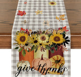 Linen Thanksgiving Table Cloth Vintage Pumpkin Table Cloth Dining Table Decoration Thermal Insulation Non Slip Table Flag