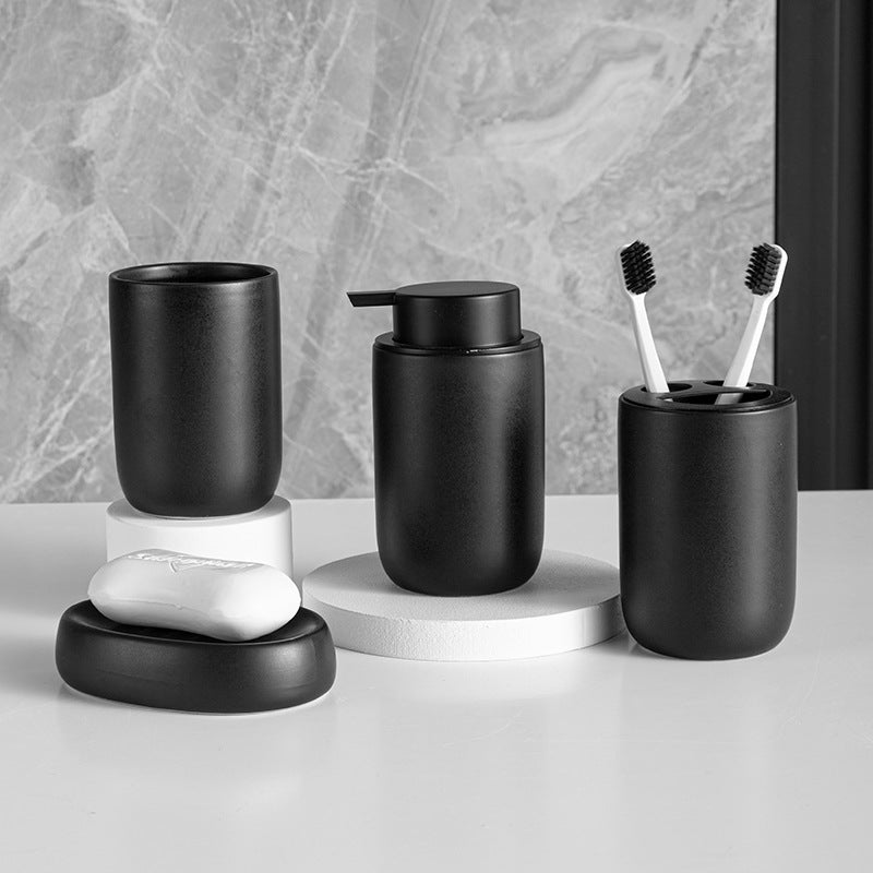 Matte Black Bathroom Accessories Set Plastic Soap Dispenser Toothbrush Holder Cup Soap Dish For Modern Bathroom Decor