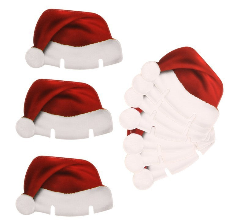 10-Piece Red Paper Christmas Hat Wine Glass and Champagne Cup Cards Set