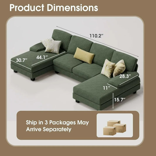 U-Shaped Sofa Couch with Linen Fabric