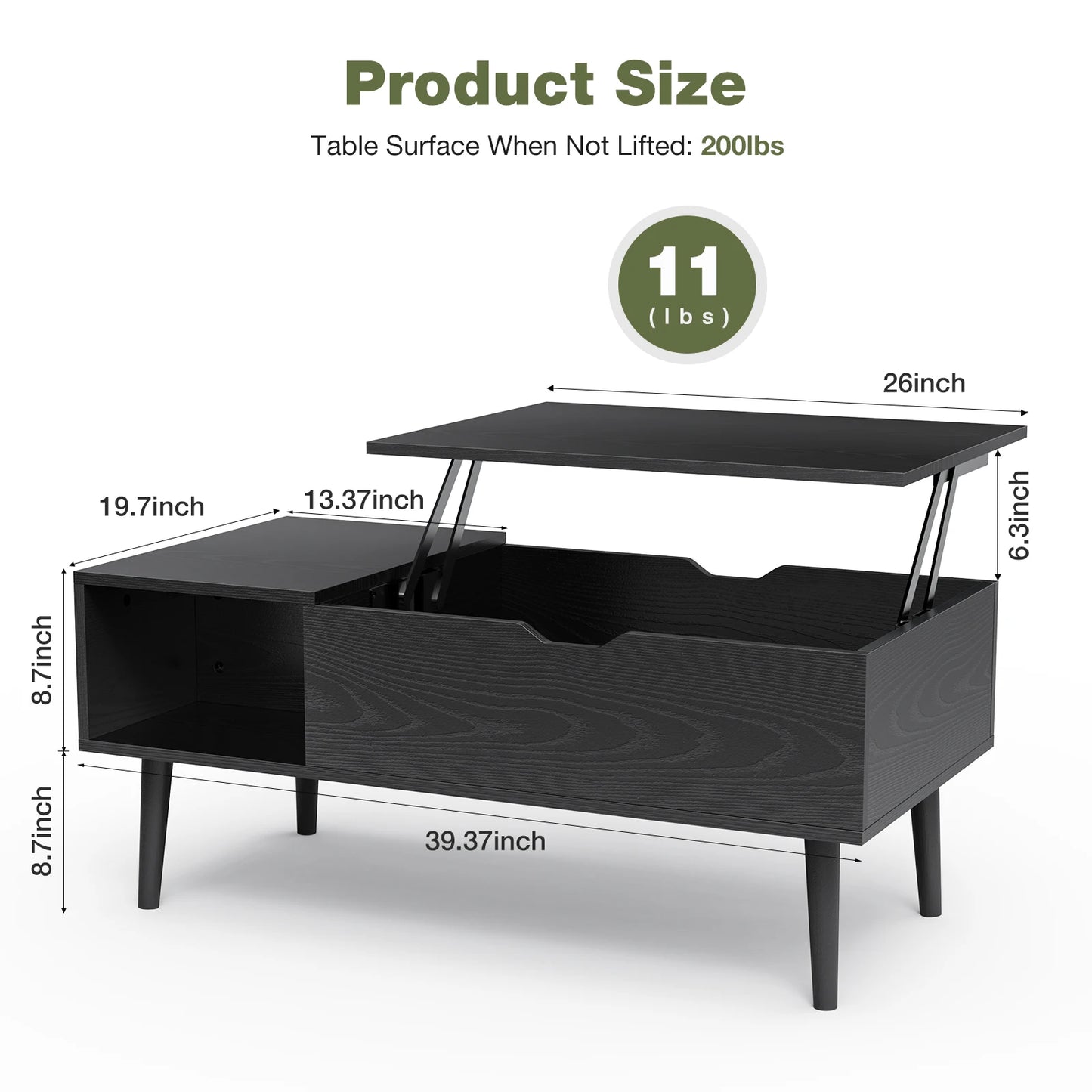 JHK Lift Top Coffee Tables For Living Room 39.37"x19.7"