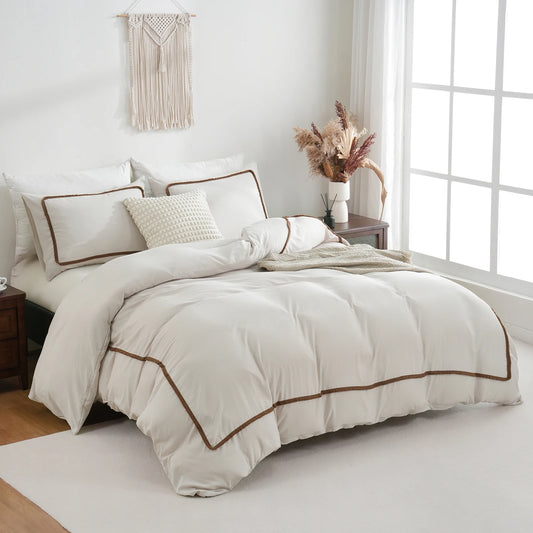 White And Khaki Duvet Cover Set