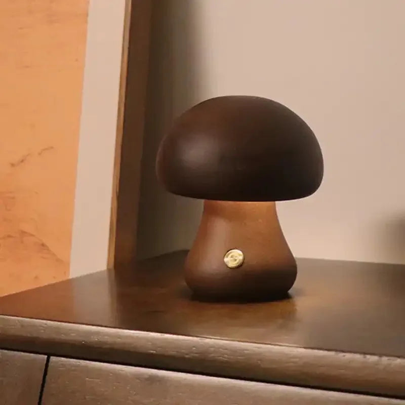 Wooden Cute Mushroom Bedside Table Lamp