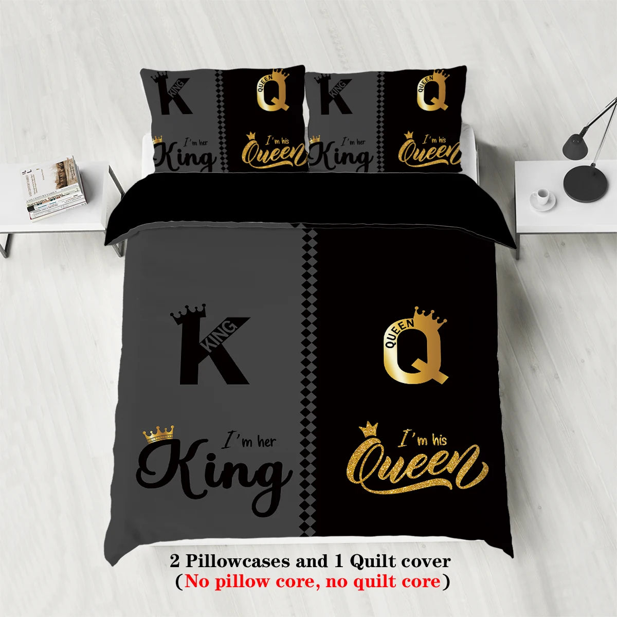 K and Q design printed bedding set