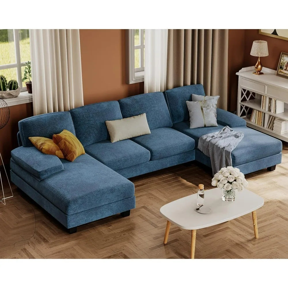 U-Shaped Sofa Couch with Linen Fabric