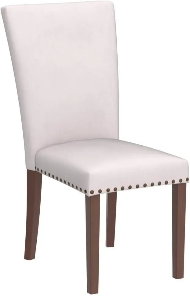 Fabric Dining Room Kitchen Side Chair with Trim and Wood Leg