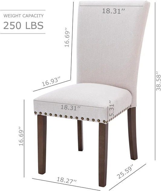 Fabric Dining Room Kitchen Side Chair with Trim and Wood Leg