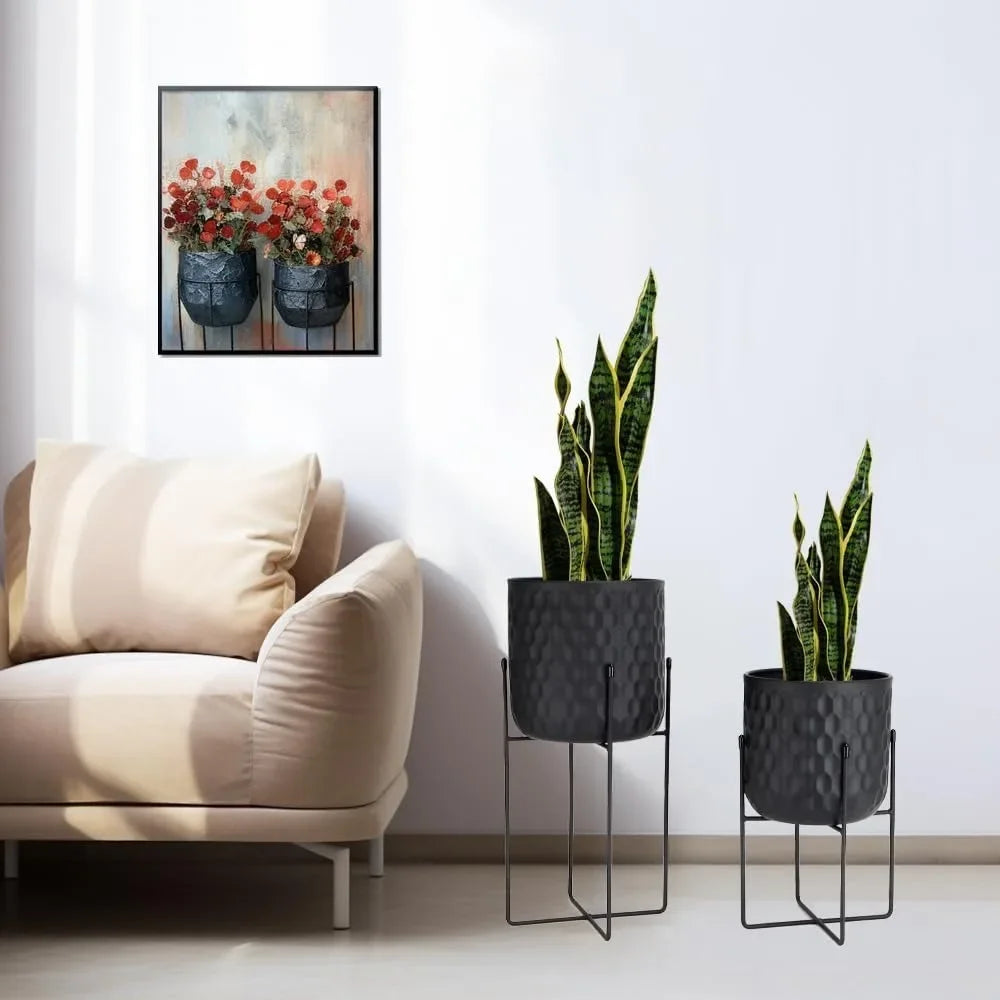 Set of 2 Modern Planters with Stand