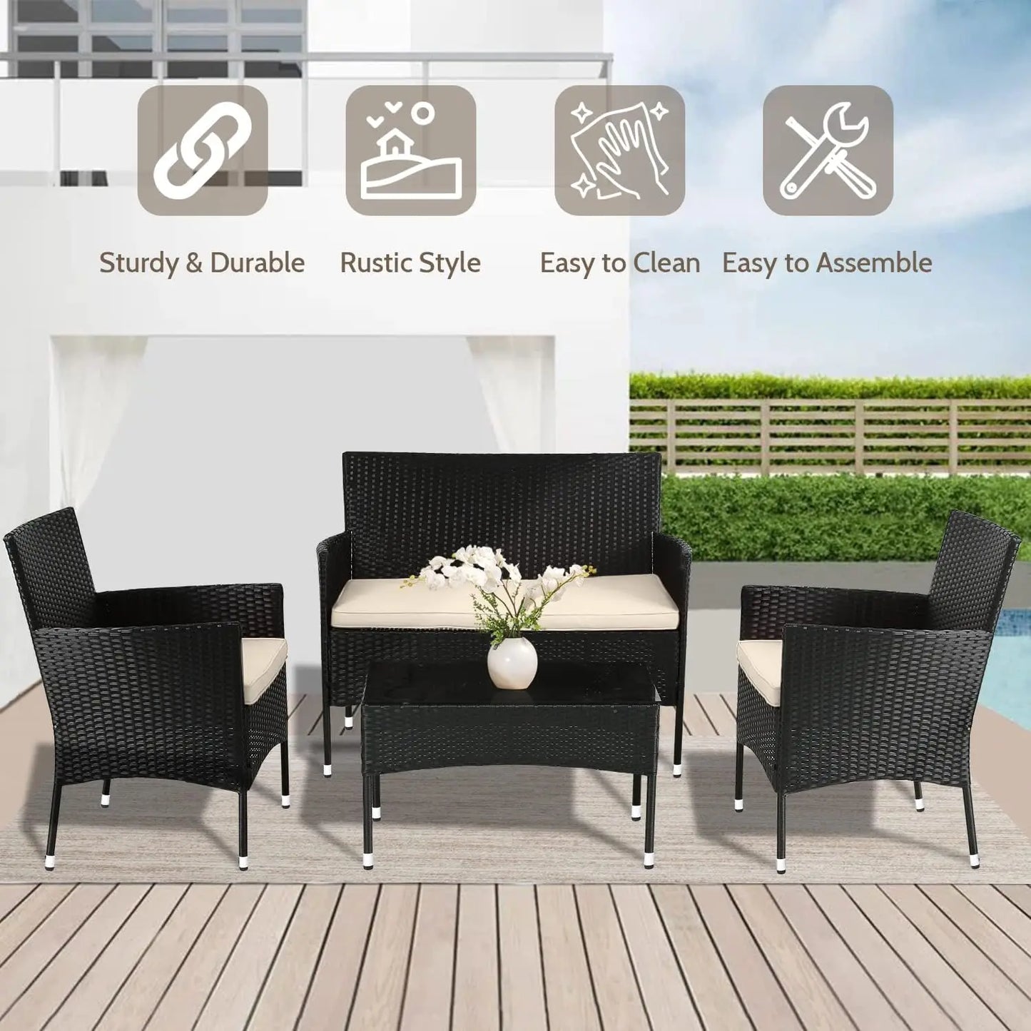 Outdoor Rattan Chair Wicker Sofa Garden Conversation Bistro Sets