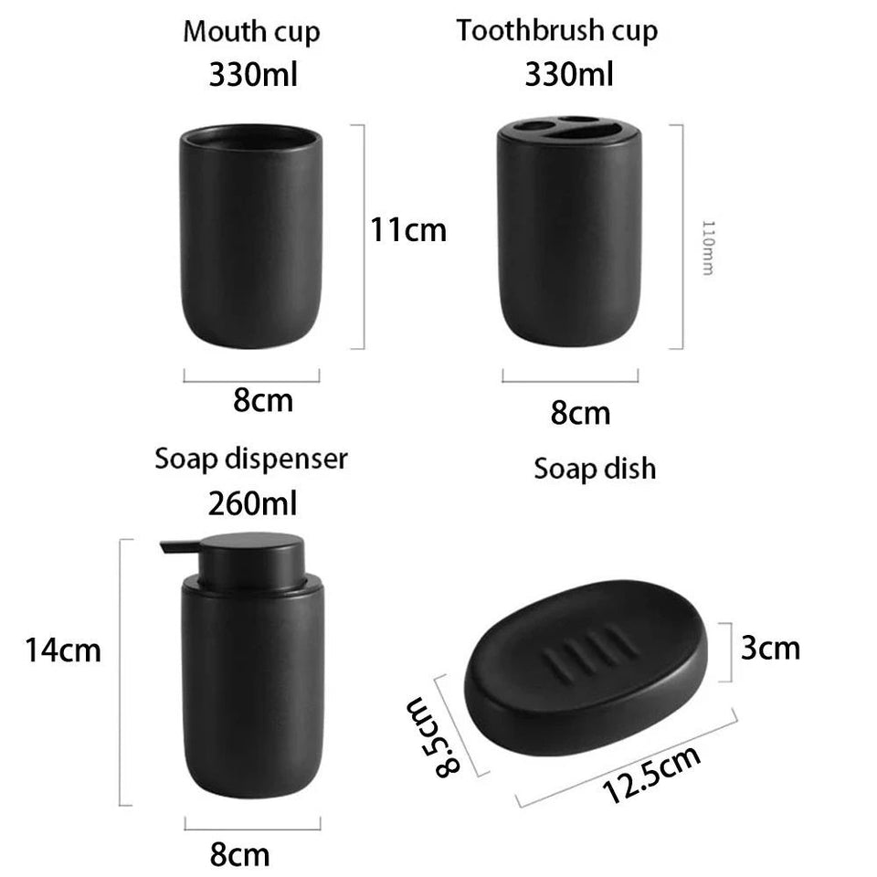 Matte Black Bathroom Accessories Set Plastic Soap Dispenser Toothbrush Holder Cup Soap Dish For Modern Bathroom Decor