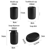 Matte Black Bathroom Accessories Set Plastic Soap Dispenser Toothbrush Holder Cup Soap Dish For Modern Bathroom Decor