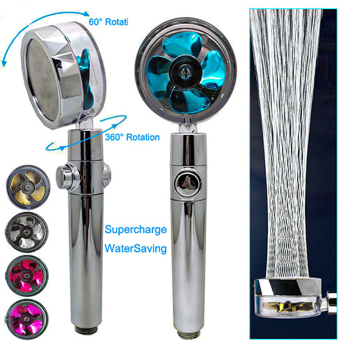 360° Rotating Water-Saving Shower Head with Built-in Fan