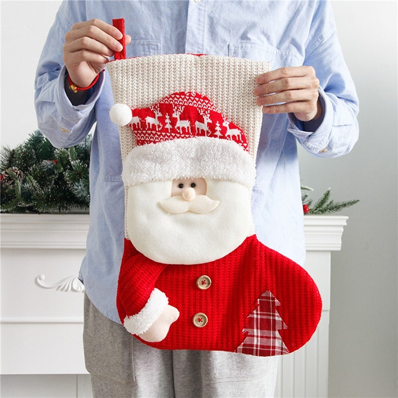 Large Red and White Knitted Christmas Stocking